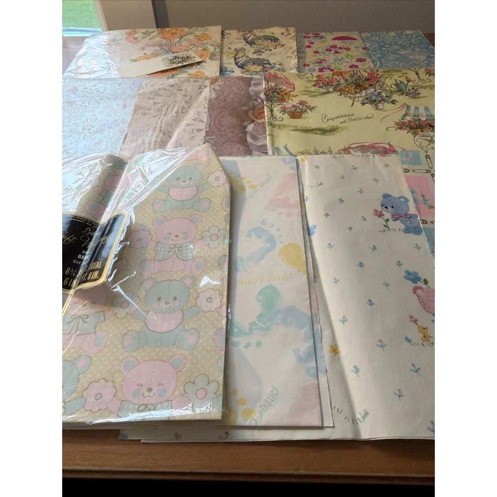 Vtg Bridal & Baby Flat Wrap Sheets, Some New In Package 13 Designs, Amounts Vary